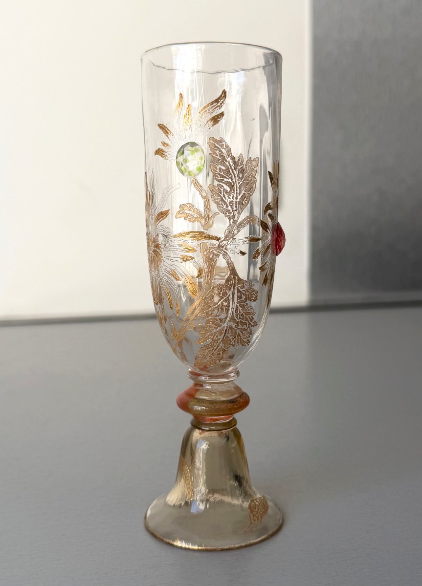Flute à Champagne Art Nouveau aux Chrysanthèmes Cristallerie Emile Gallé Nancy