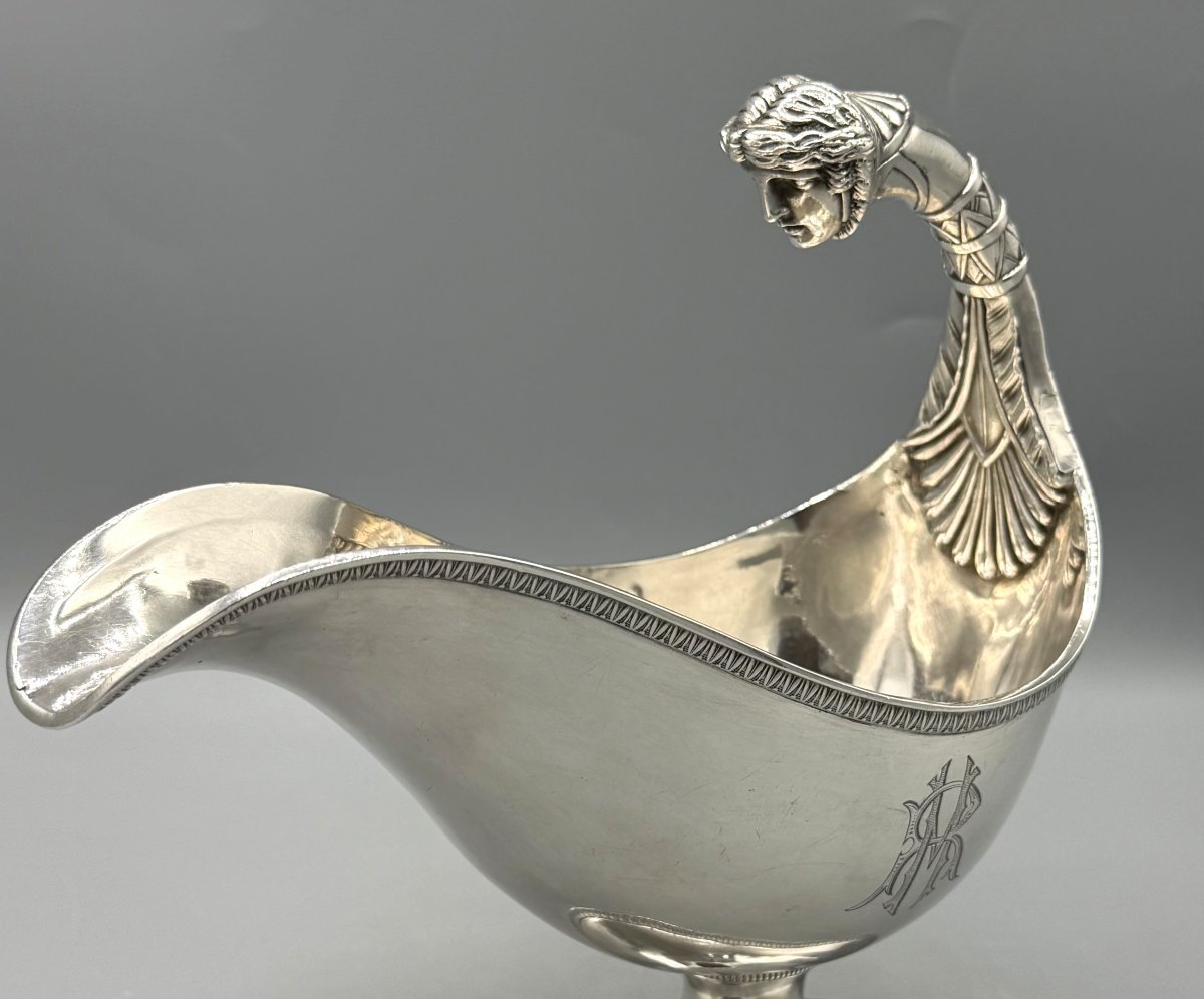 Solid Silver Saucière In The Empire Style By Silversmith J. A. B., Paris-photo-4