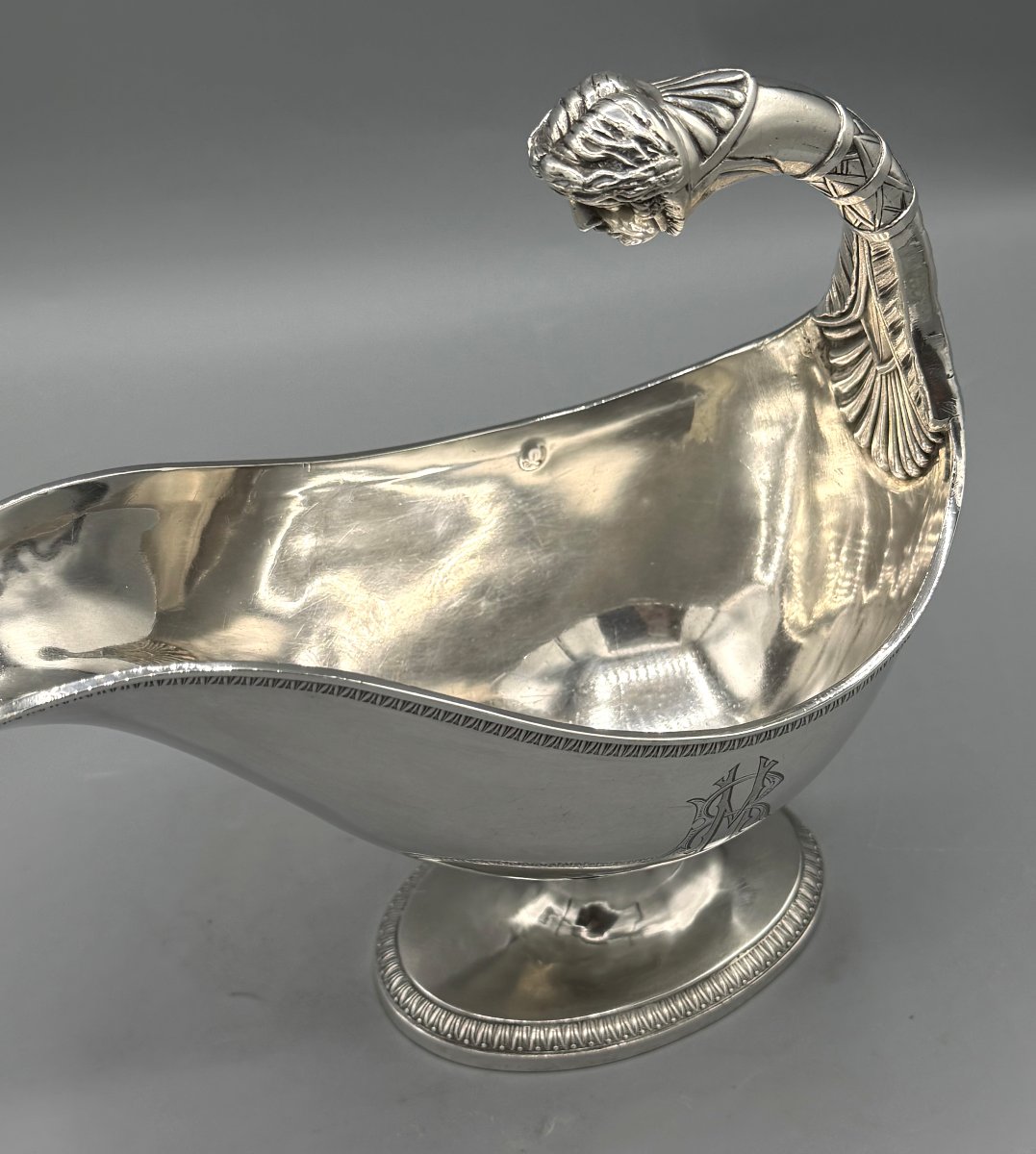 Solid Silver Saucière In The Empire Style By Silversmith J. A. B., Paris-photo-3