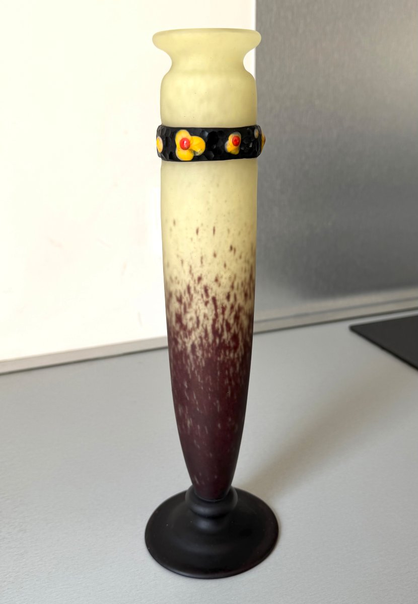 Vase Art Déco à Applications Charles Schneider - Le Verre Français vers 1920-photo-3