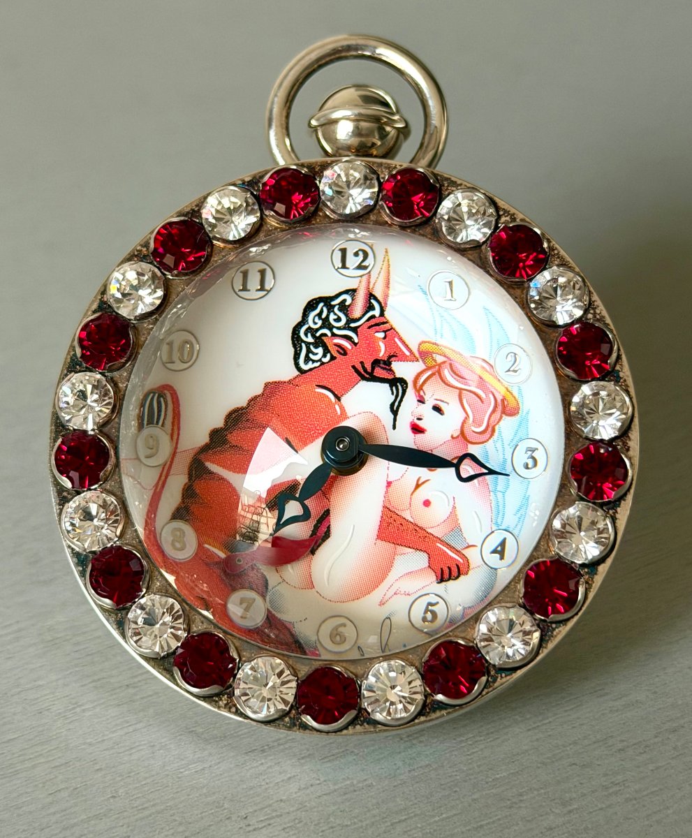 Corum Solid Silver Desk Clock "the Hours Of Love" Erotic Limited Edition-photo-2