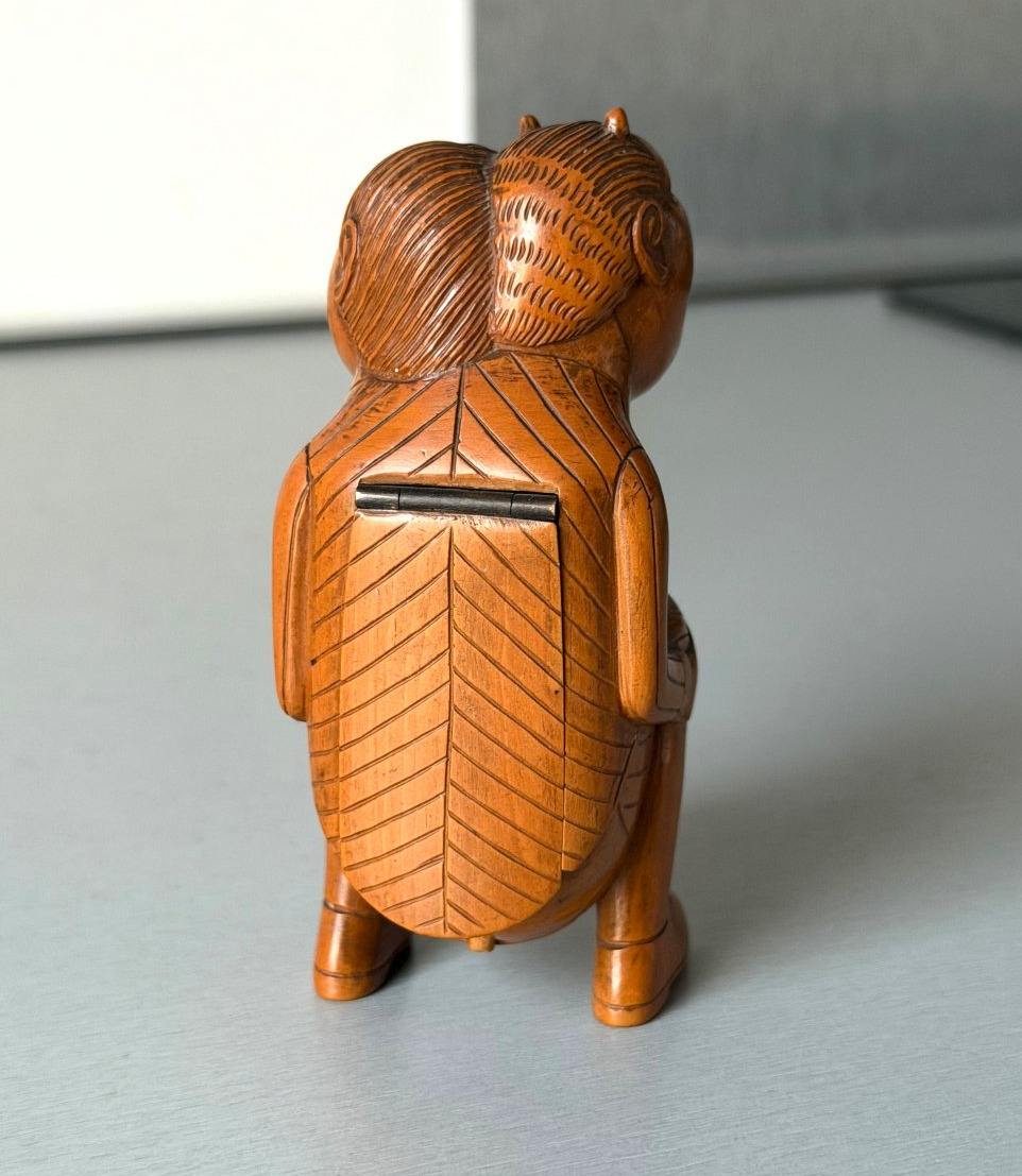 Carved Boxwood Snuff Box "crotteux" Siamese Twins, Early 19th Century-photo-4