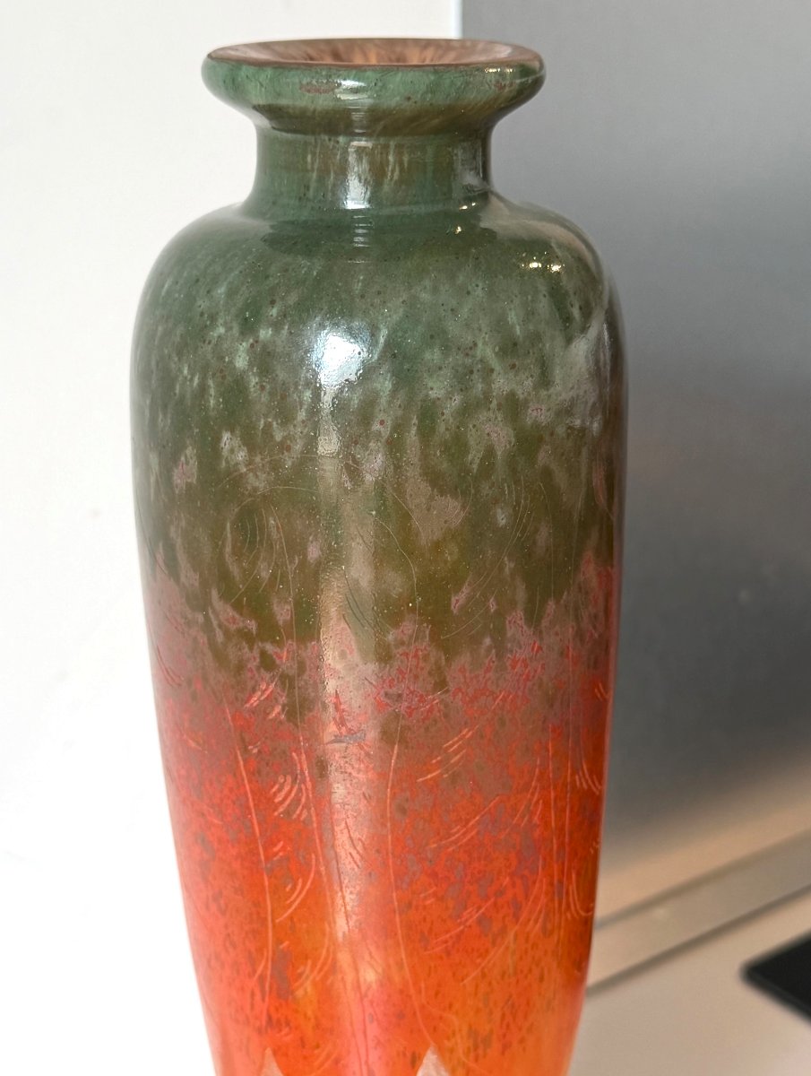 Vase Art Déco "Feuilles d'oseille" Schneider - Le Verre Français-photo-3