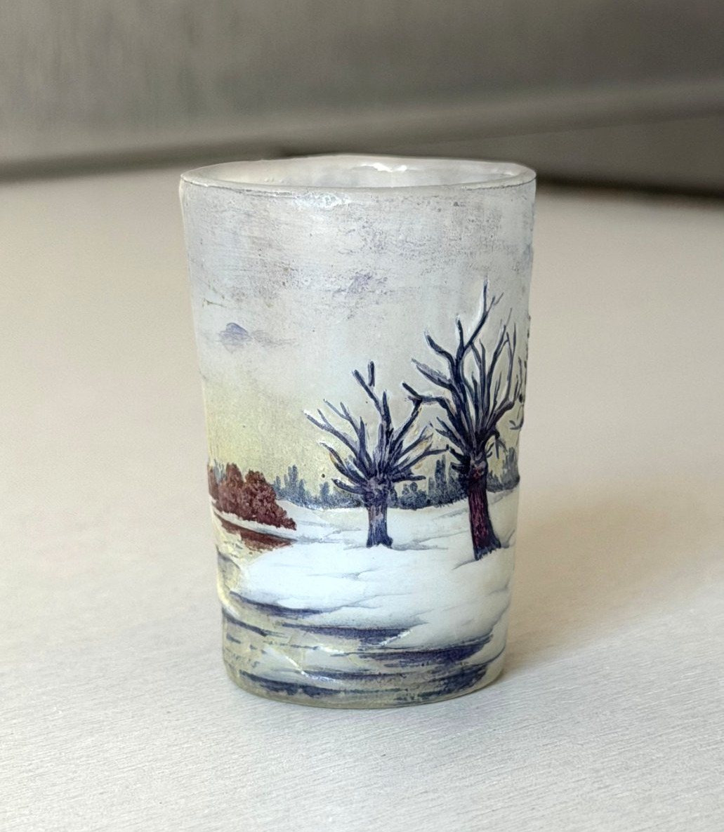 Daum Nancy Art Nouveau "snowy Landscape" Miniature Vase-photo-2