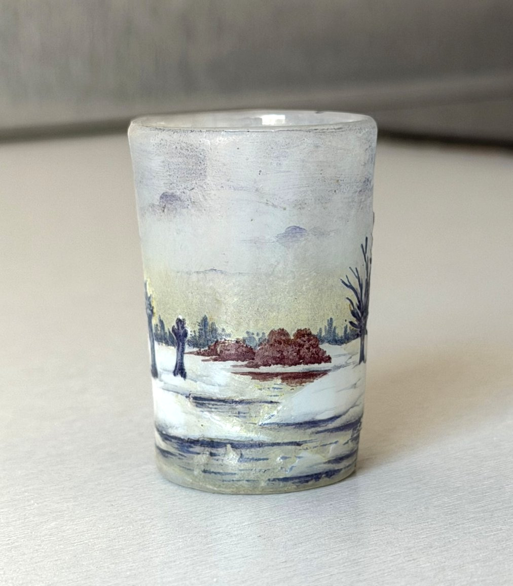 Daum Nancy Art Nouveau "snowy Landscape" Miniature Vase-photo-3