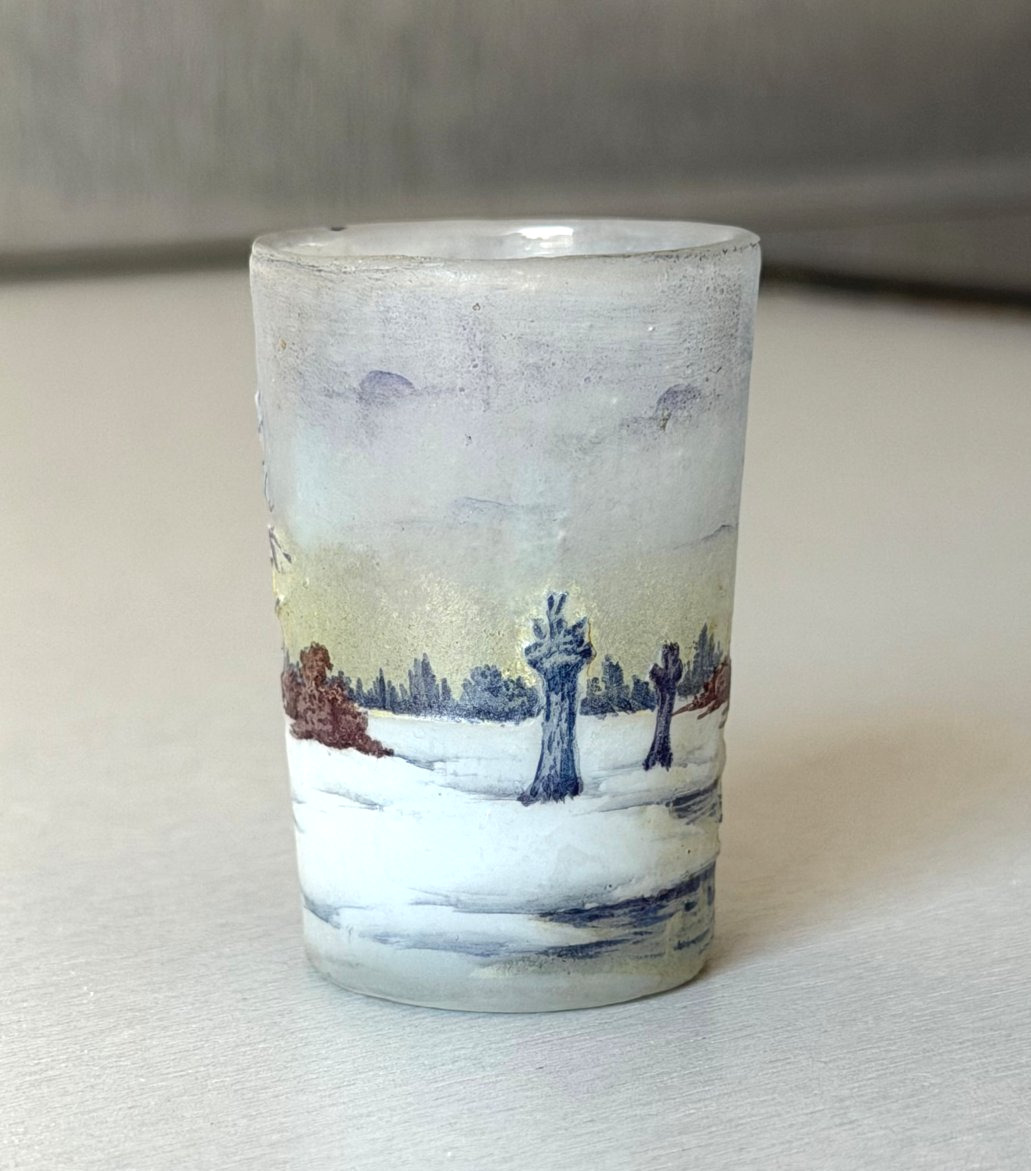 Daum Nancy Art Nouveau "snowy Landscape" Miniature Vase-photo-4