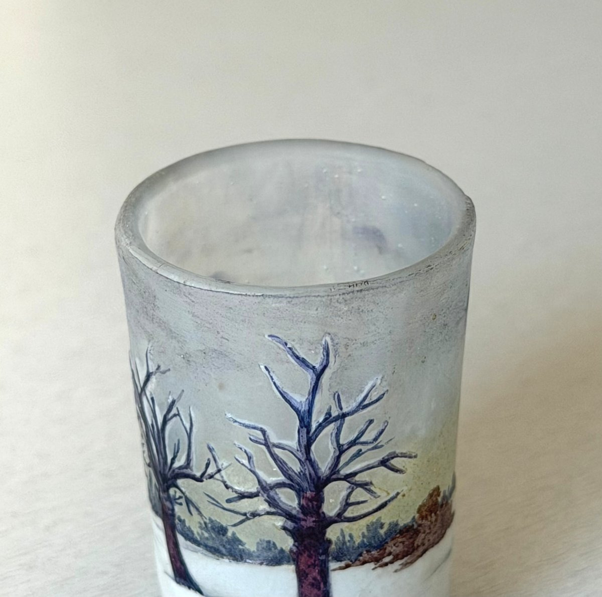 Daum Nancy Art Nouveau "snowy Landscape" Miniature Vase-photo-1