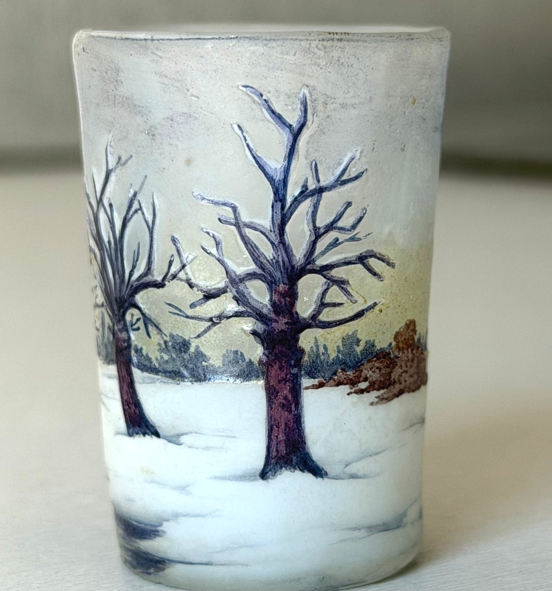 Daum Nancy Art Nouveau "snowy Landscape" Miniature Vase-photo-2