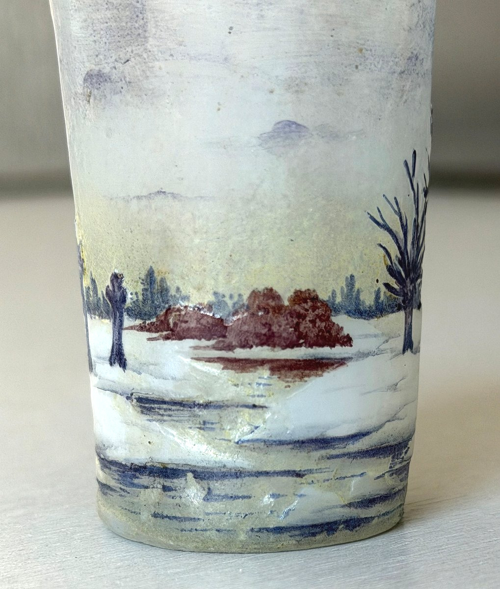 Daum Nancy Art Nouveau "snowy Landscape" Miniature Vase-photo-5