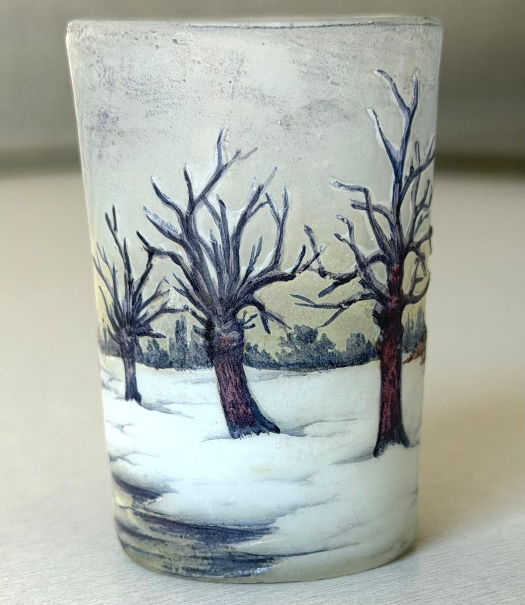 Daum Nancy Art Nouveau "snowy Landscape" Miniature Vase-photo-3