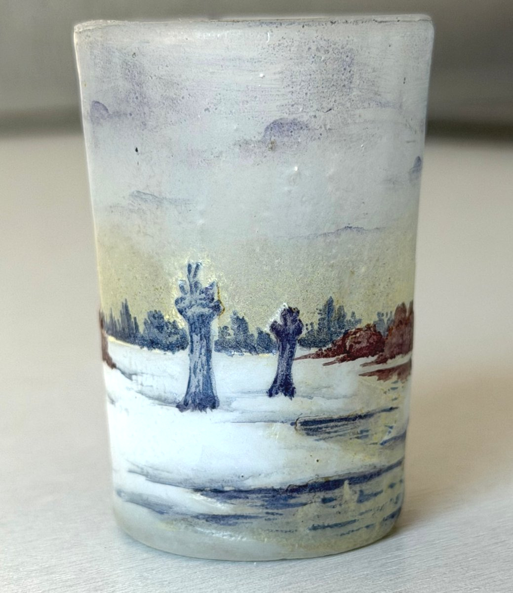 Daum Nancy Art Nouveau "snowy Landscape" Miniature Vase-photo-6