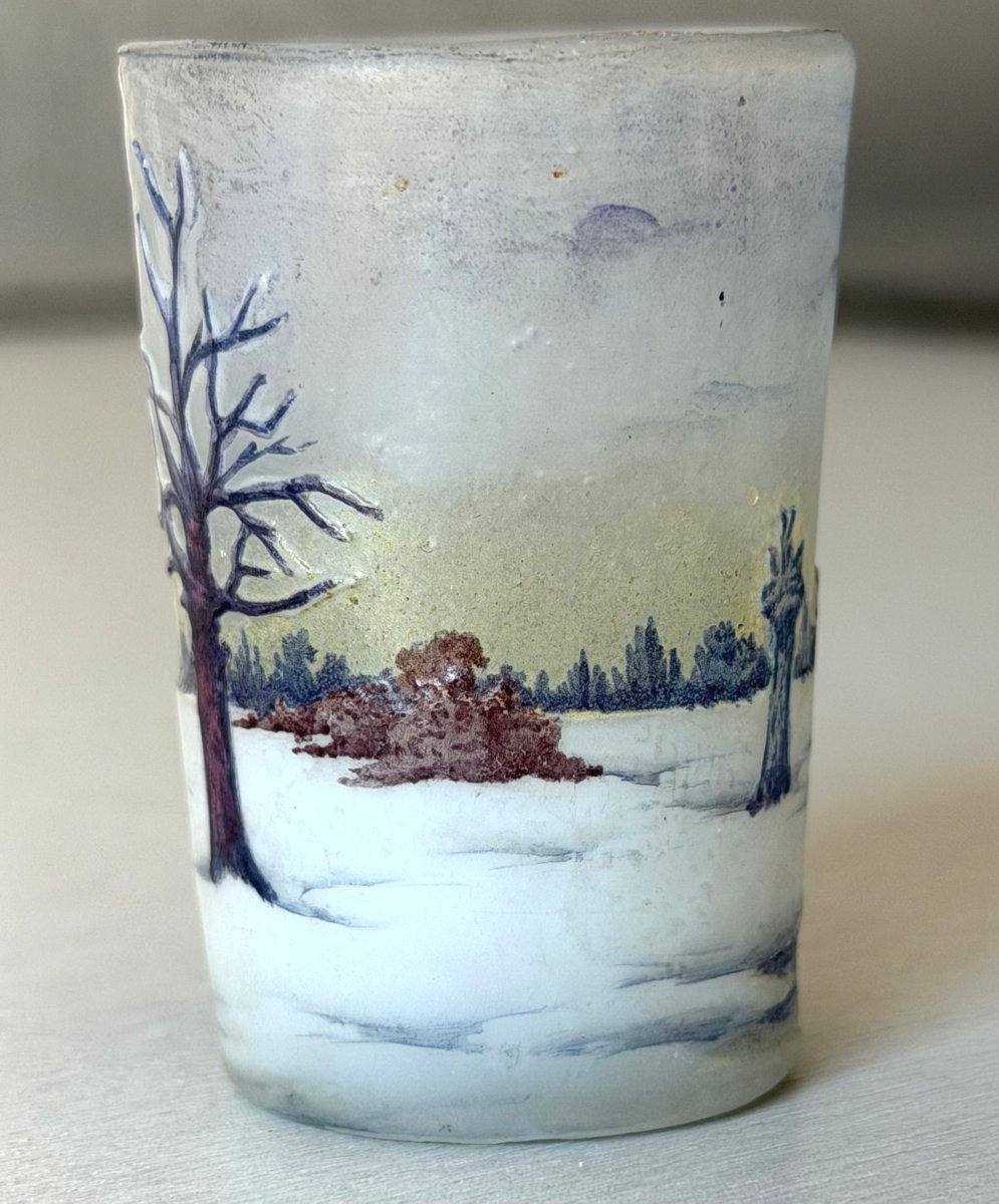 Daum Nancy Art Nouveau "snowy Landscape" Miniature Vase-photo-7