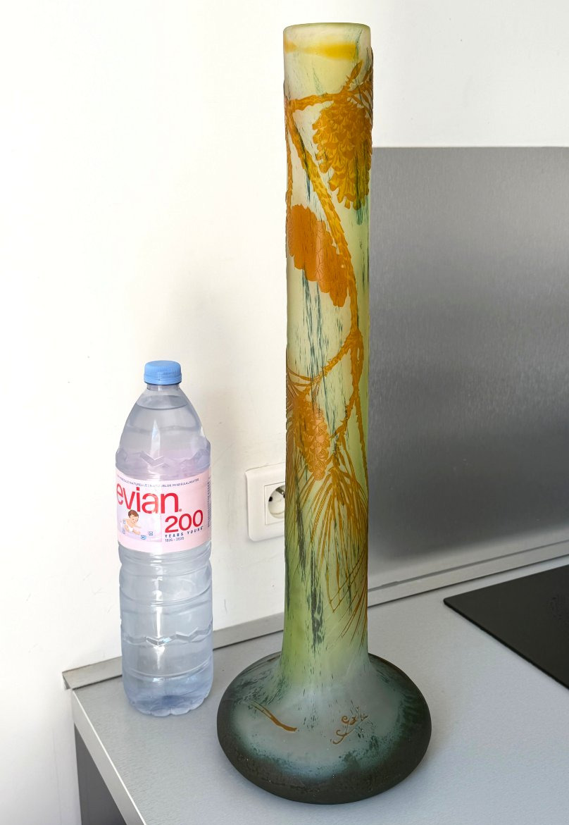 Large Art Nouveau Vase By émile Gallé, "pine Cones," With Intercalary Stains-photo-2