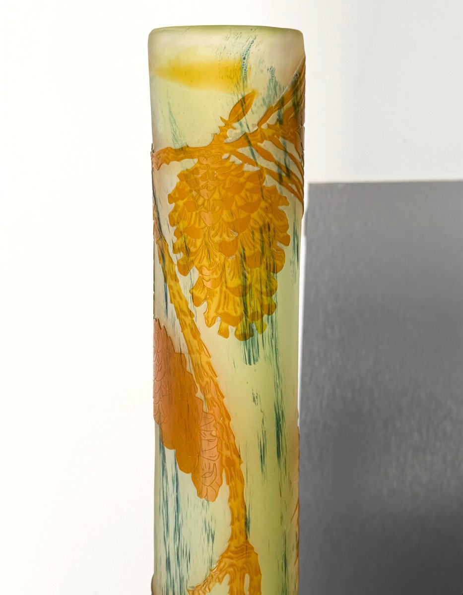 Large Art Nouveau Vase By émile Gallé, "pine Cones," With Intercalary Stains-photo-1