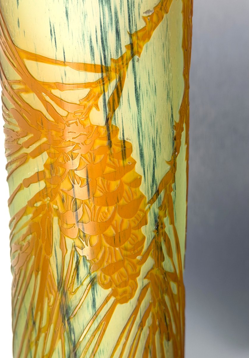 Large Art Nouveau Vase By émile Gallé, "pine Cones," With Intercalary Stains-photo-4