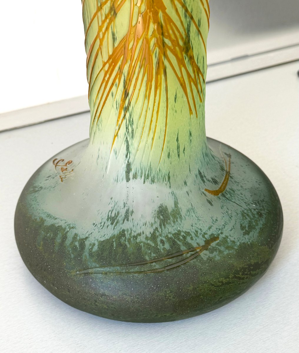 Large Art Nouveau Vase By émile Gallé, "pine Cones," With Intercalary Stains-photo-5