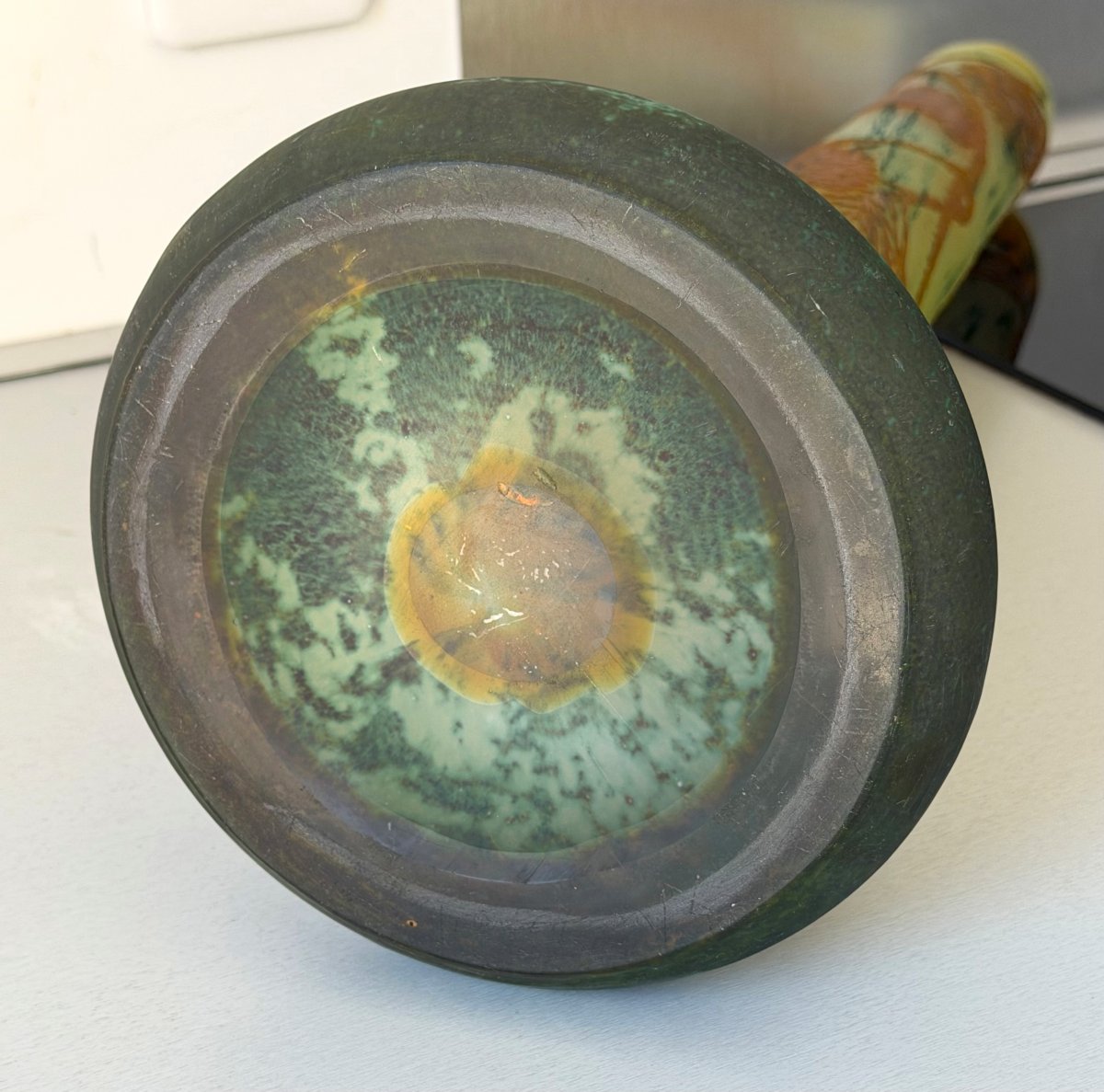 Large Art Nouveau Vase By émile Gallé, "pine Cones," With Intercalary Stains-photo-7