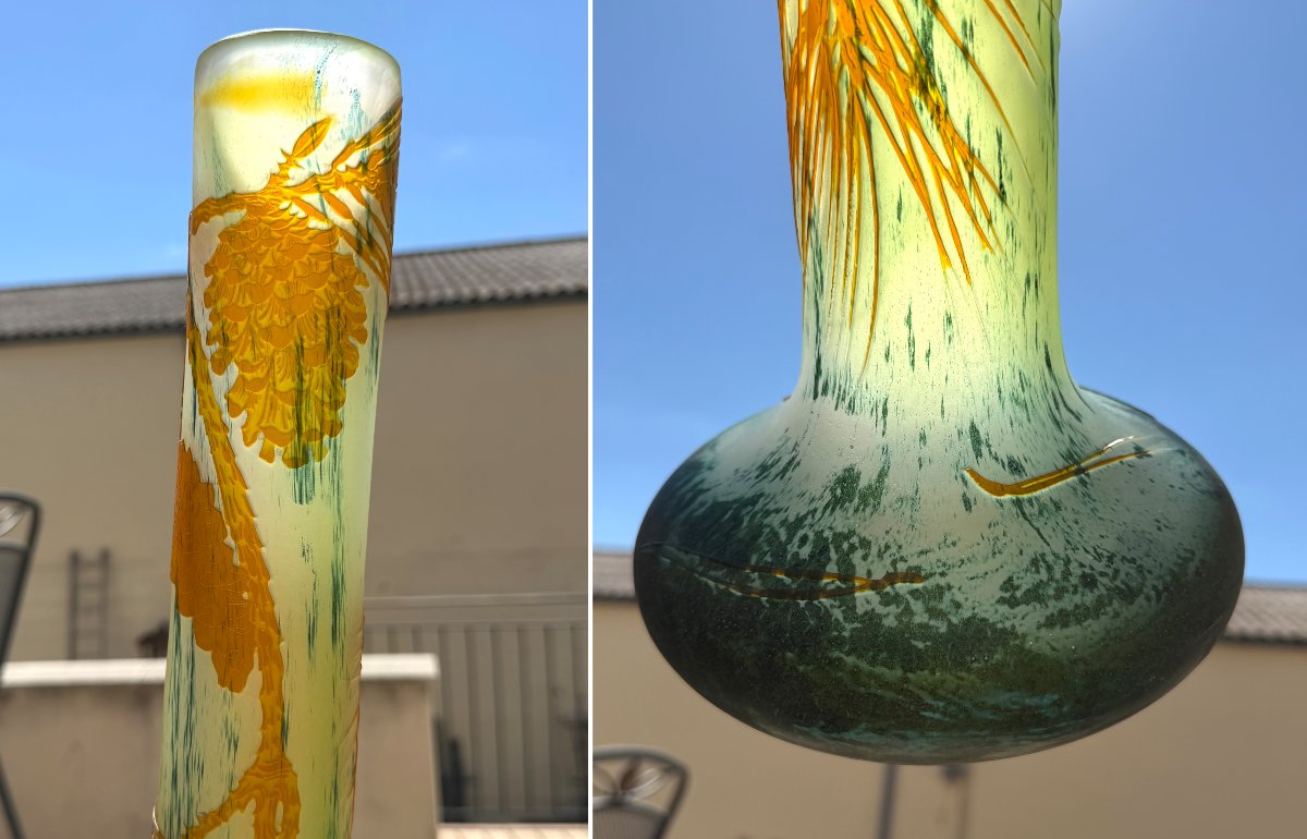 Large Art Nouveau Vase By émile Gallé, "pine Cones," With Intercalary Stains-photo-8