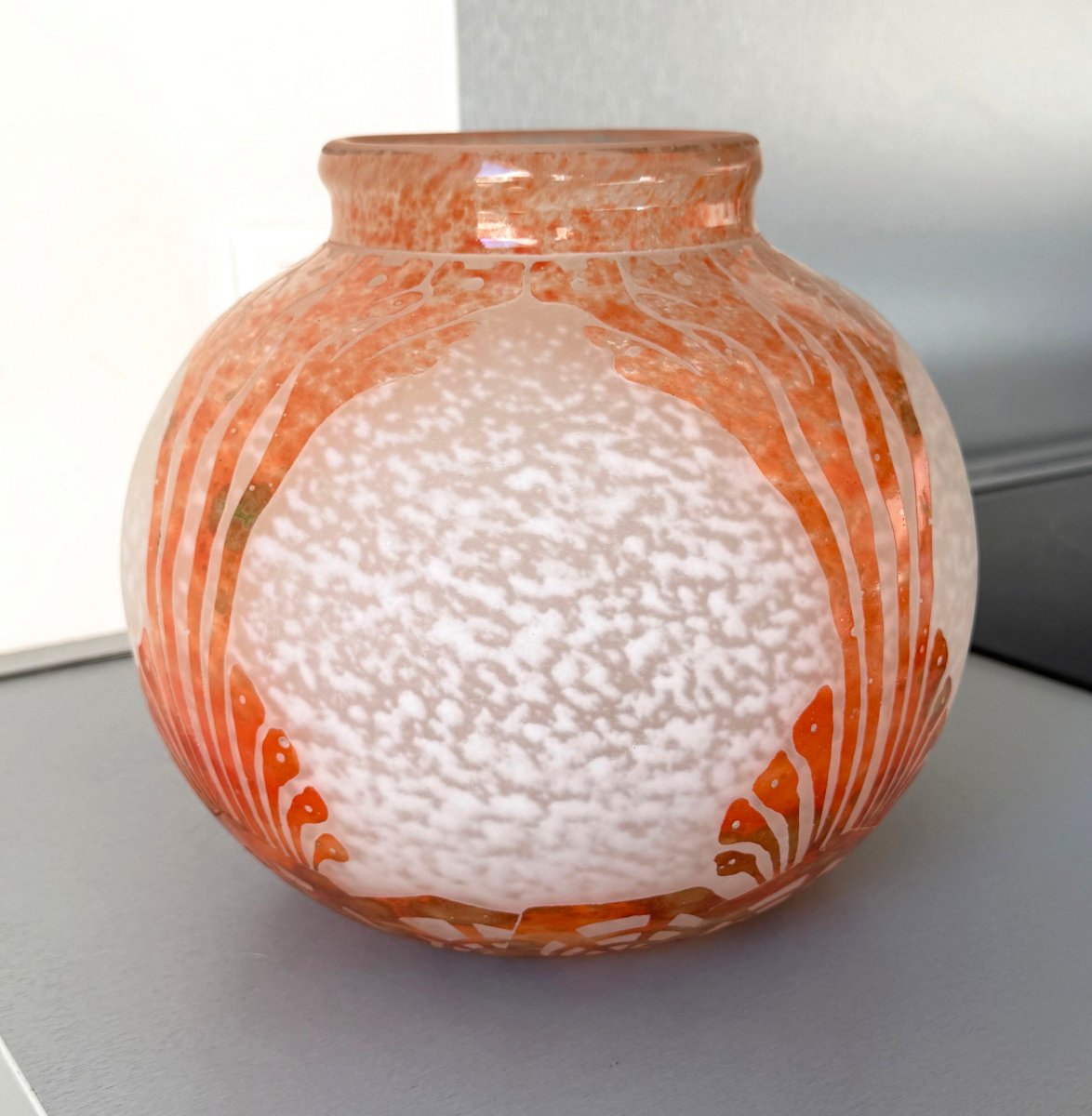 Imposing Art Deco "algues" Vase By Schneider - Le Verre Francais-photo-2
