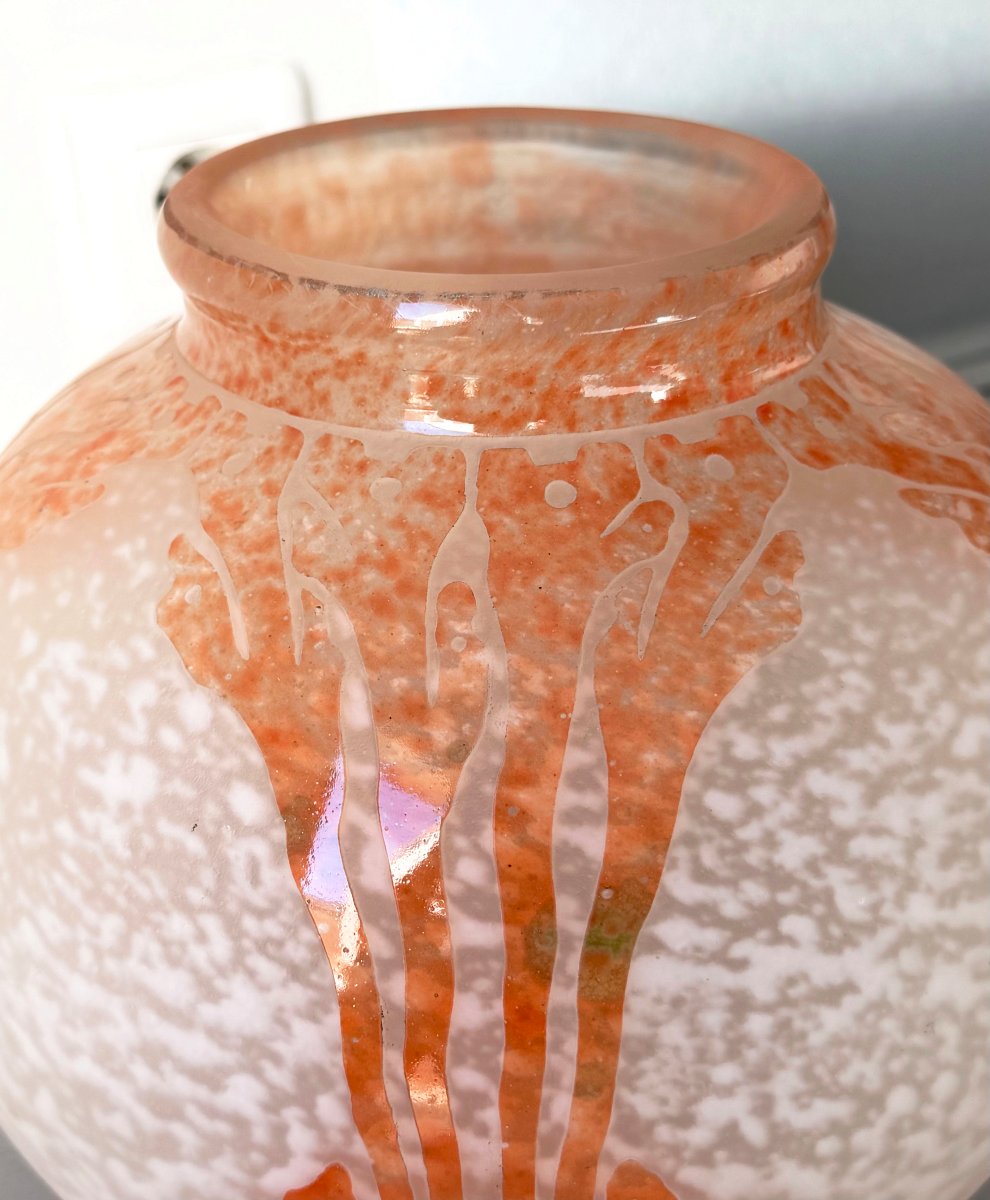 Imposing Art Deco "algues" Vase By Schneider - Le Verre Francais-photo-1