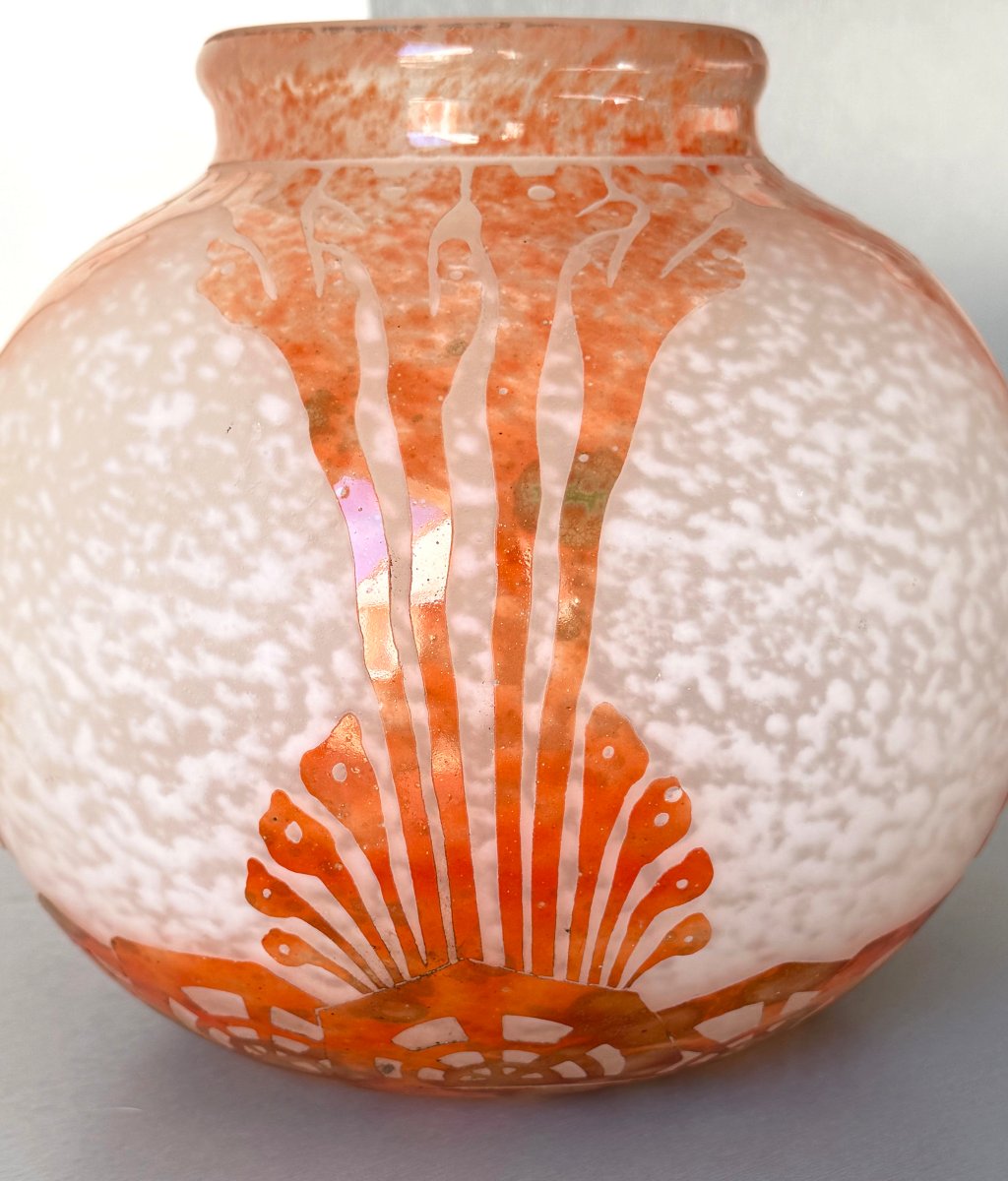 Imposing Art Deco "algues" Vase By Schneider - Le Verre Francais-photo-2