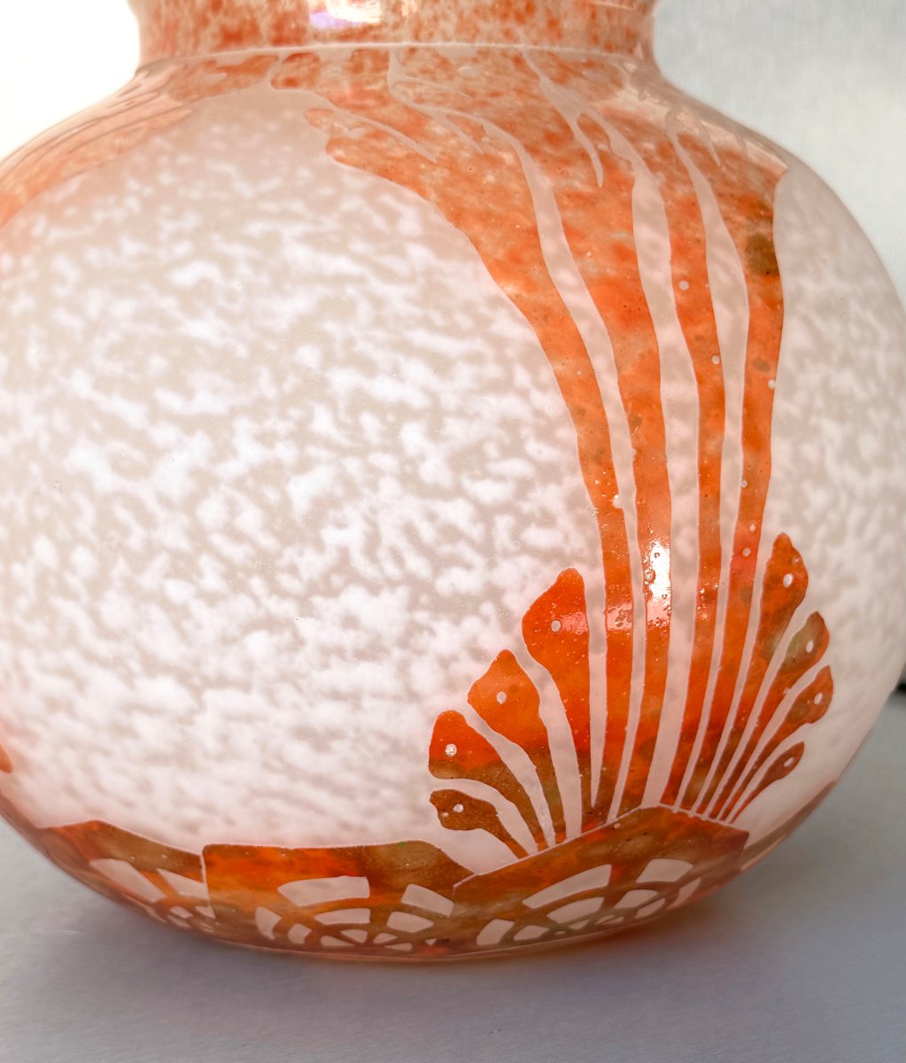 Imposing Art Deco "algues" Vase By Schneider - Le Verre Francais-photo-3