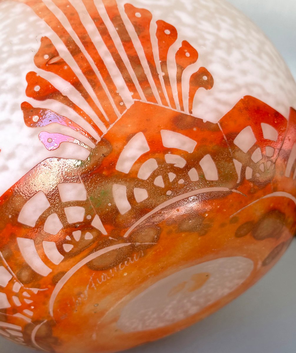 Imposing Art Deco "algues" Vase By Schneider - Le Verre Francais-photo-5