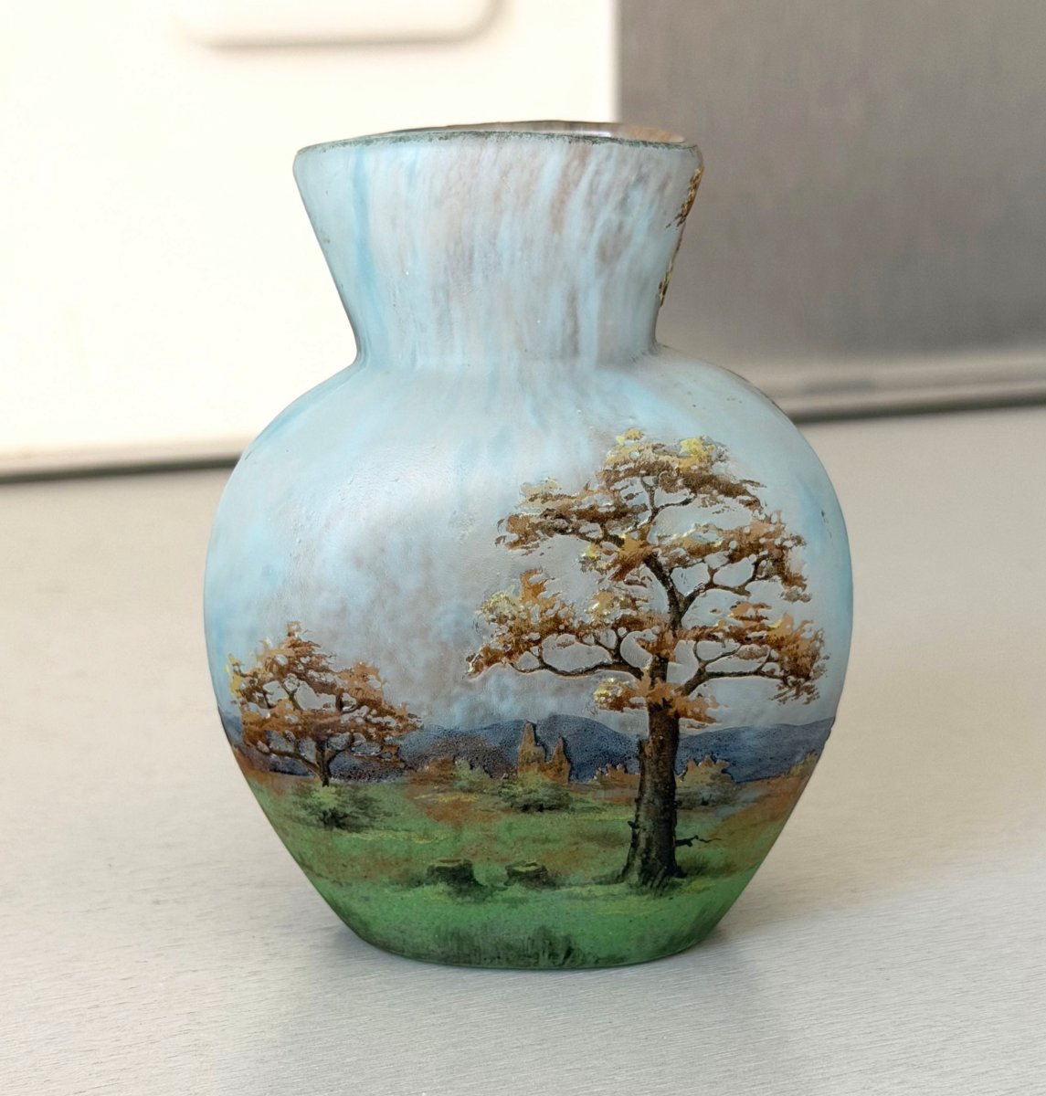 Art Nouveau Vase With A Rural Landscape Design By Daum Nancy-photo-2