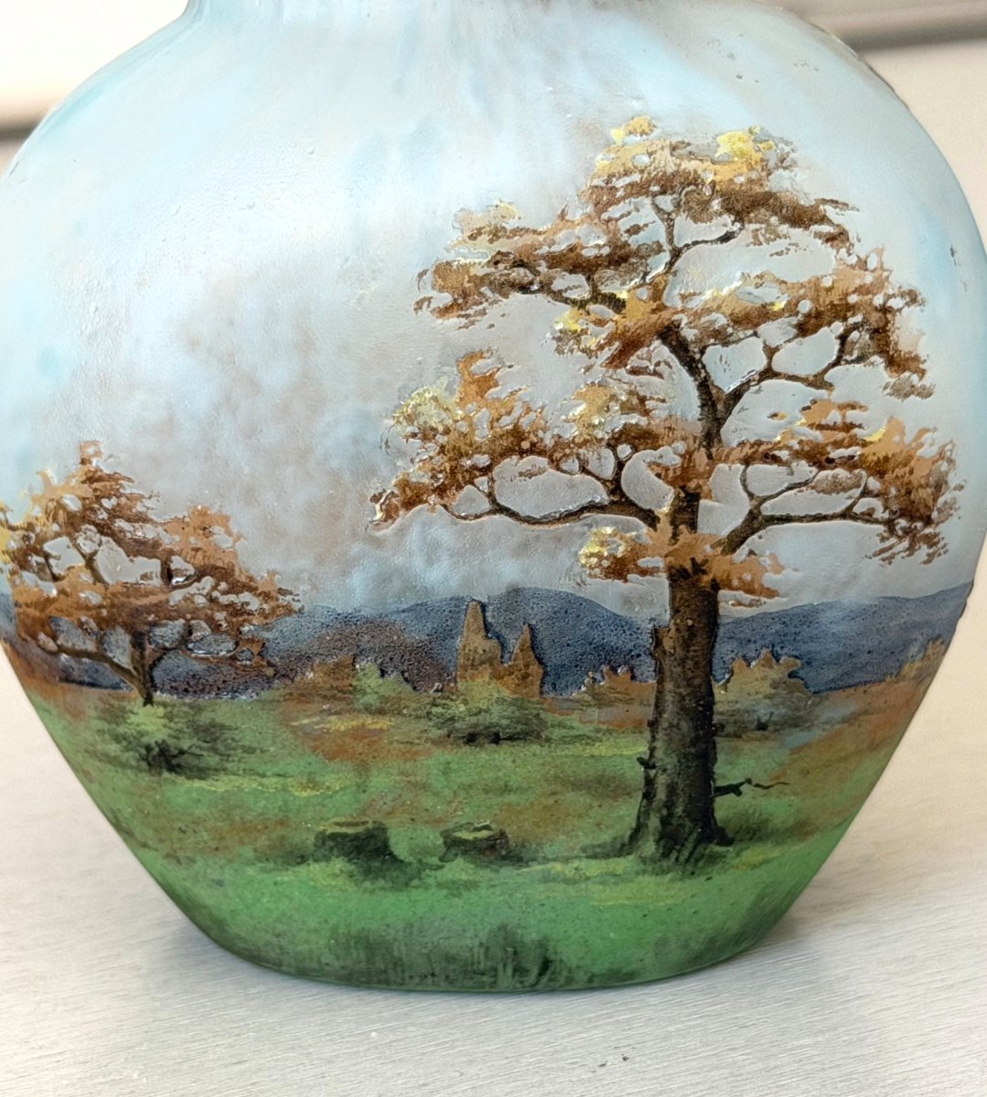 Art Nouveau Vase With A Rural Landscape Design By Daum Nancy-photo-5