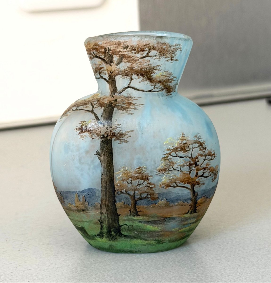 Art Nouveau Vase With A Rural Landscape Design By Daum Nancy