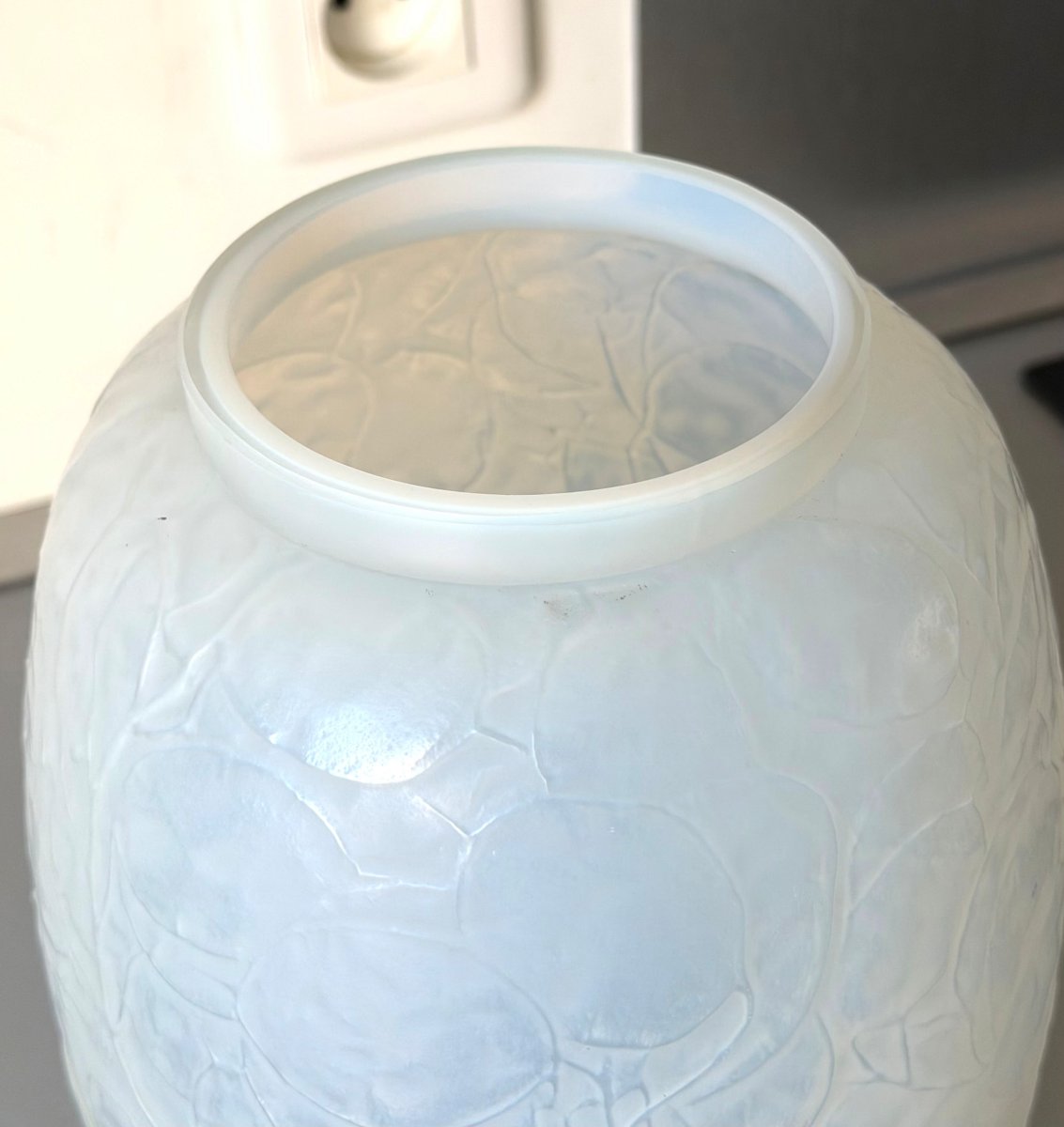 Vase Art Déco "Monnaie du Pape" en verre opalescent René Lalique-photo-4