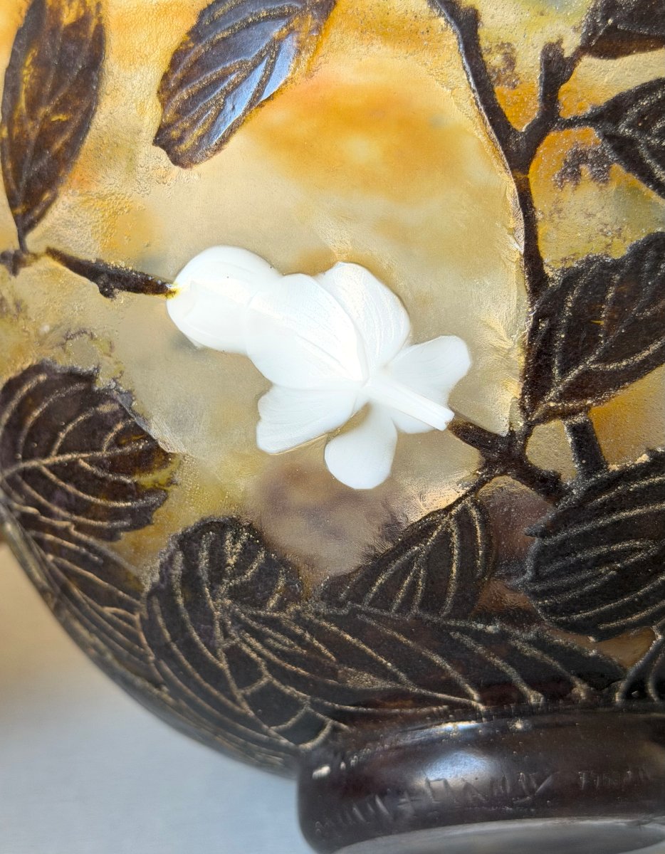 Large Art Nouveau "apple Blossoms" Bowl With Daum Nancy Inlays-photo-6