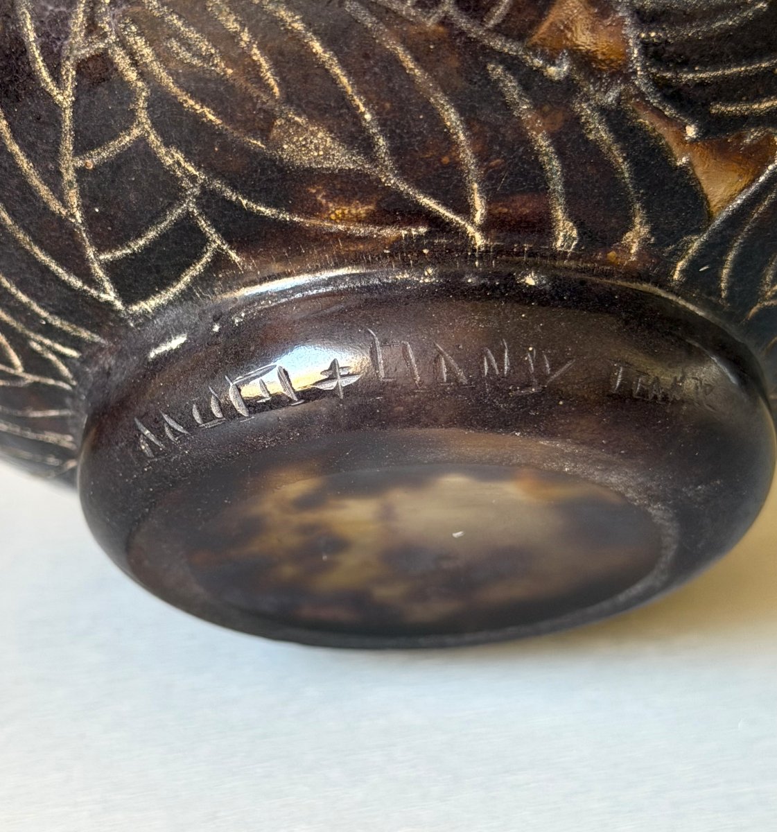 Large Art Nouveau "apple Blossoms" Bowl With Daum Nancy Inlays-photo-7