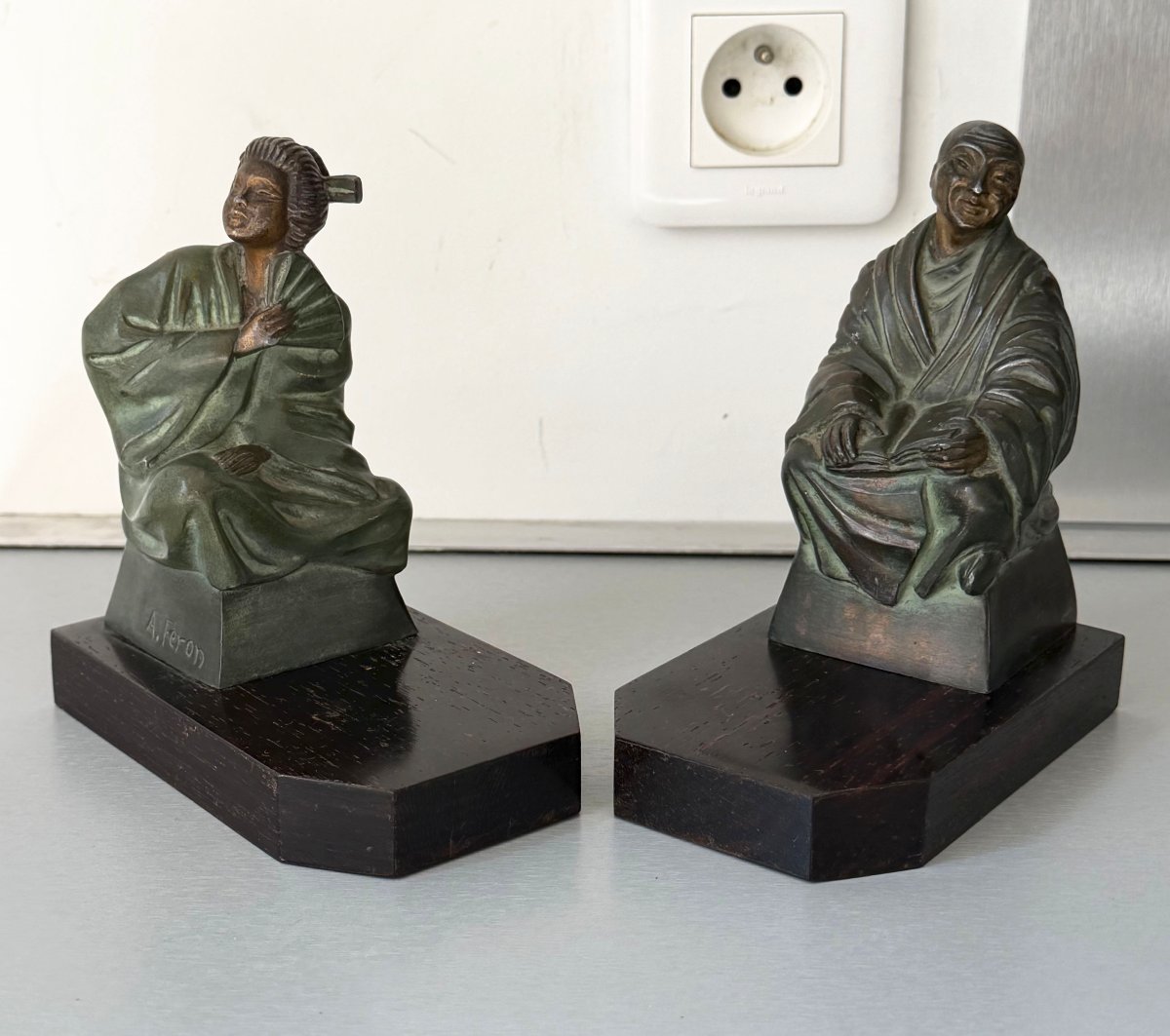 Pair Of Art Deco Bookends Signed By Adam Ferron-photo-2
