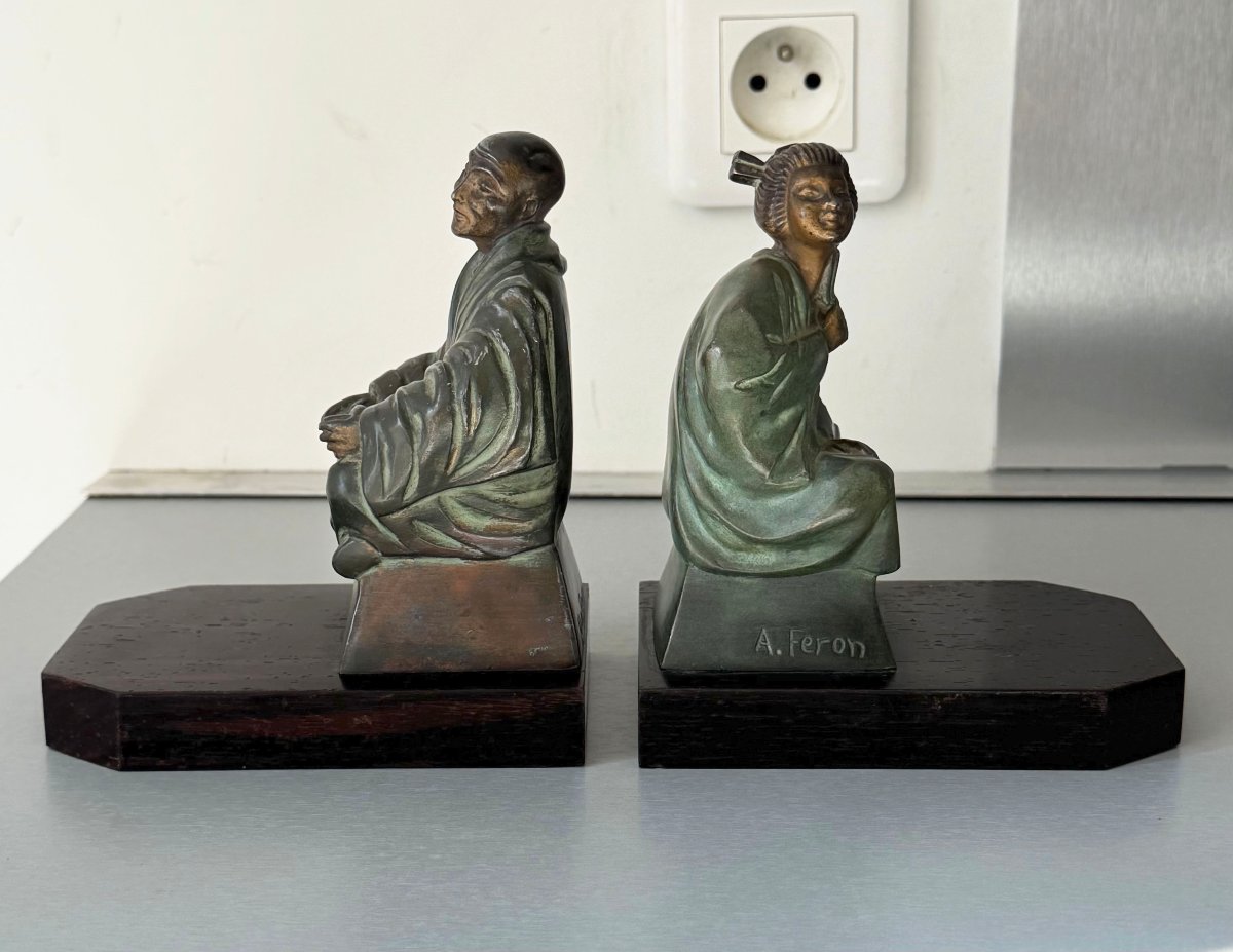 Pair Of Art Deco Bookends Signed By Adam Ferron-photo-3