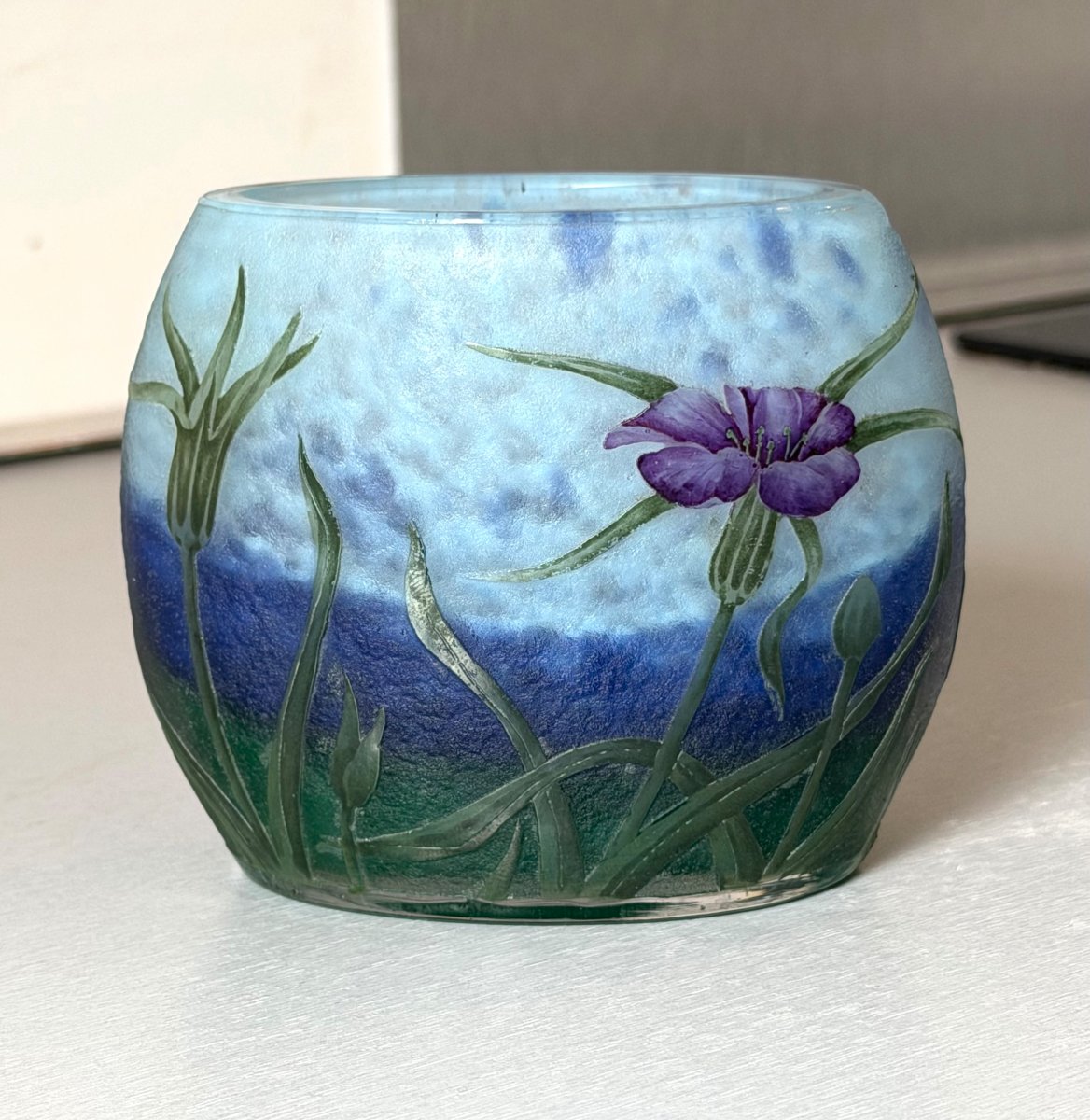 Rare Art Nouveau "carnations And Bee" Vase By Daum Nancy-photo-2