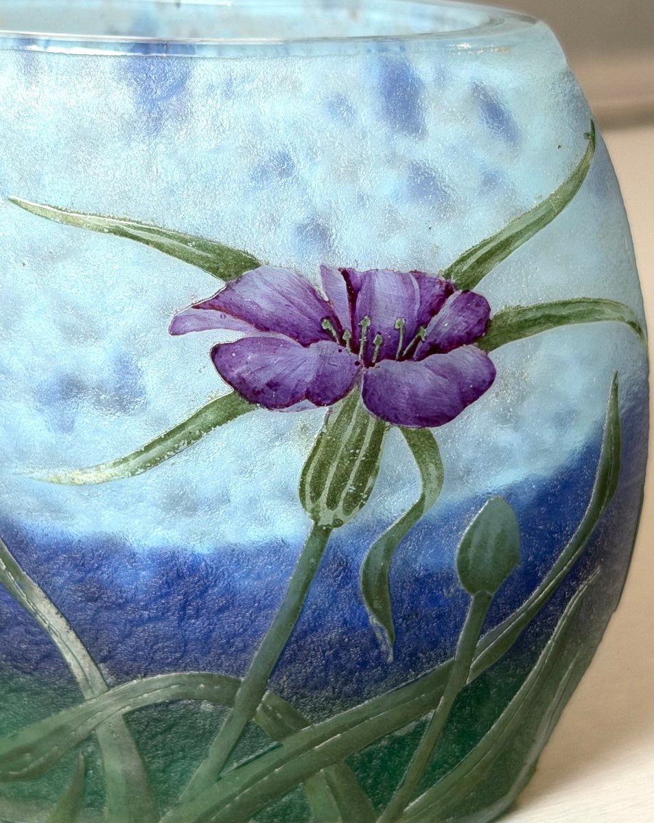 Rare Art Nouveau "carnations And Bee" Vase By Daum Nancy-photo-6