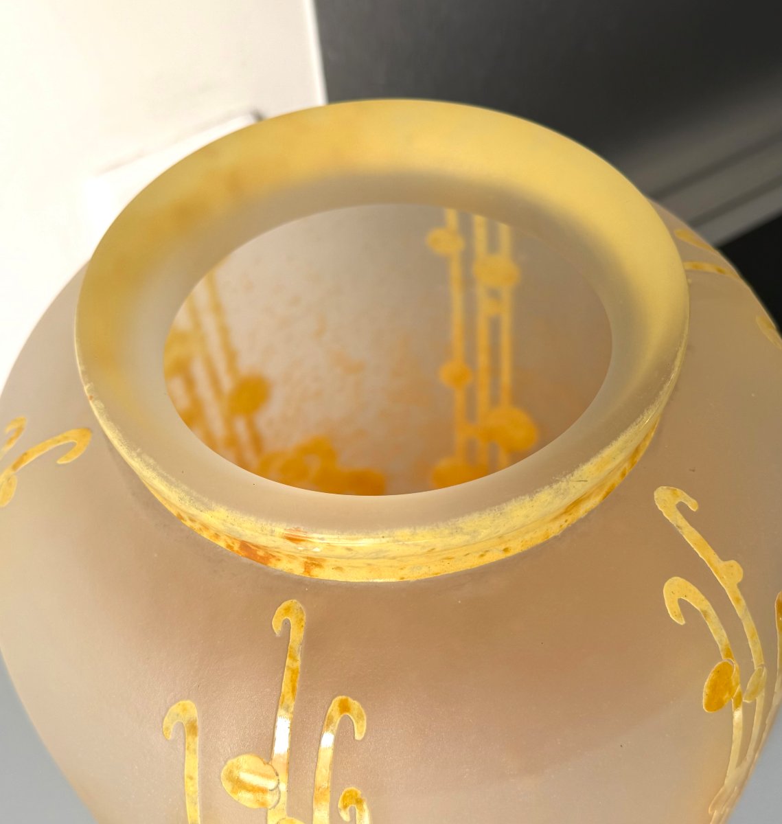 Important Art Deco "roses Trémières" Vase By Schneider - Le Verre Français-photo-4