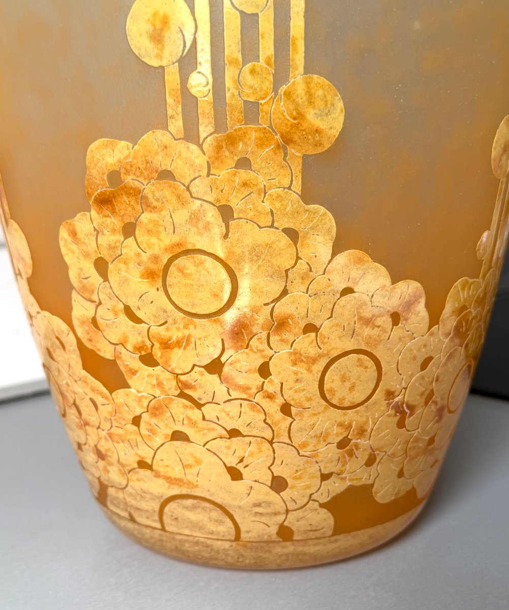 Important Art Deco "roses Trémières" Vase By Schneider - Le Verre Français-photo-4