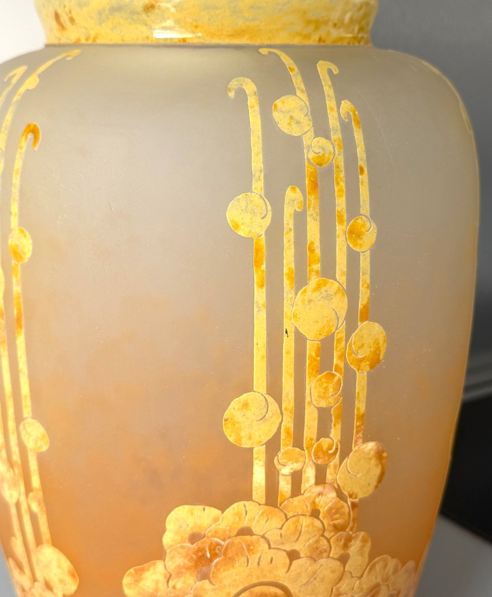Important Art Deco "roses Trémières" Vase By Schneider - Le Verre Français-photo-5