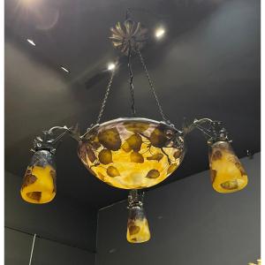 Magnifique Lustre Art Nouveau Daum Nancy Et Louis Majorelle