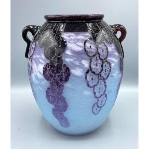 Imposant Vase Art Déco Schneider - Le Verre Français "Lavande" Vers 1930