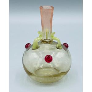 Miniature Art Deco "bijou" Glass Vase With Applications By Charles Schneider