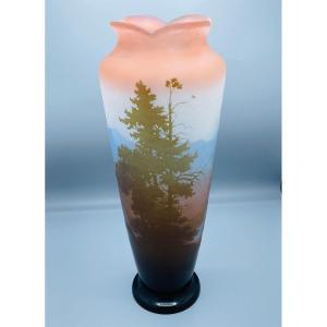 Important Vase Art Nouveau Paysage Vosgien Emile Gallé Nancy