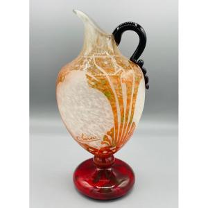 Pichet Art Déco Schneider - Le Verre Français "Algues" Vers 1930