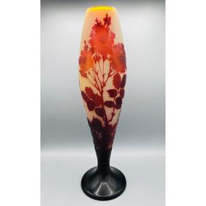 Grand Vase Art Nouveau Aux Roses Sauvages Emile Gallé Nancy 1900