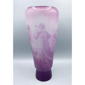 Rare Art Nouveau Vase "women At The Colchiques" Emile Gallé Nancy 1900