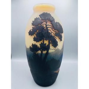 Grand Vase Art Nouveau Paysage Vosgien Muller Frères Lunéville