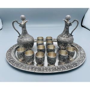 Exceptionnel Service à Liqueur En Argent Massif Chine / Japon XIXe