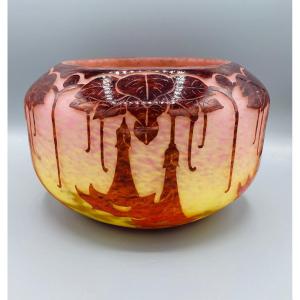 Imposant Vase Art Déco Schneider - Le Verre Français "Daturas" Vers 1930